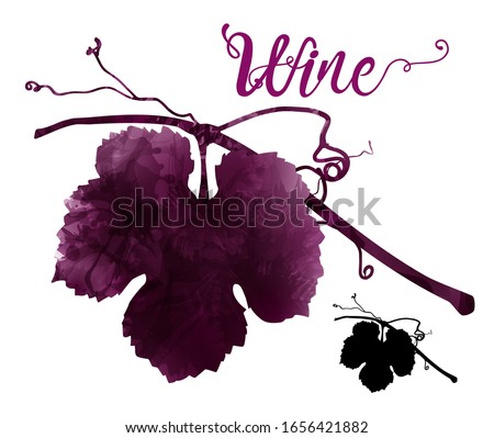 illustration of vine with tendrils. Artistic illustration with red wine stains. Poster, cover, advertisement, flyer, presentation, invitation for wine events. Silhouette. Vector drawing Royalty-Free Stock Photo #1656421882