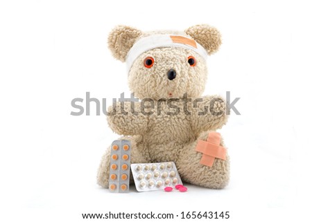 Doctor bear with medicine, isolated on white