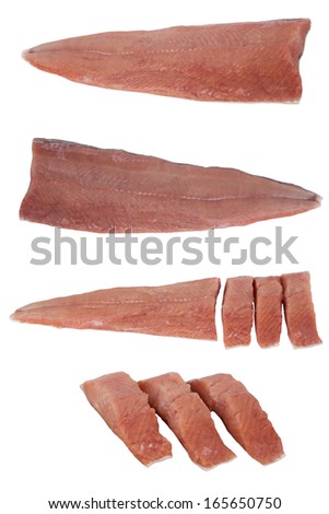 Fish Siberian salmon cut filet set isolated on white background