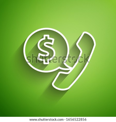 White line Telephone handset and speech bubble chat icon isolated on green background. Phone sign.  Vector Illustration