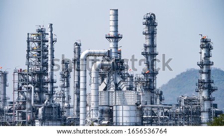 Close up industrial view,A equipment of oil refining,Oil and gas refinery area. Royalty-Free Stock Photo #1656536764