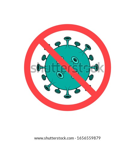 Coronavirus Icon with Red Prohibit Sign, 2019-nCoV Novel Coronavirus Bacteria. No Infection and Stop Coronavirus Concepts. Dangerous Coronavirus Cell in China, Wuhan. Isolated Vector Icon Royalty-Free Stock Photo #1656559879