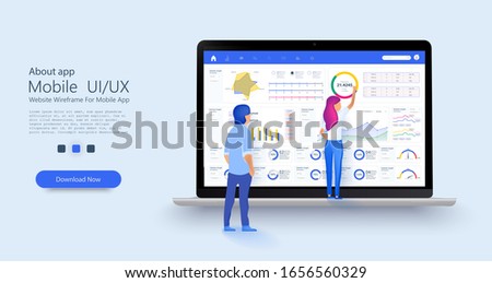 Investment and virtual finance. Communication and contemporary marketing. Office devices working on investments. Business people analytics and monitoring investment and finance report graph. Vector