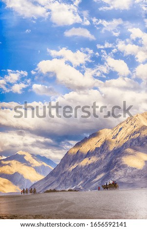 mountain view in evening with sunlight at Nubra valley Leh Ladakh ,India