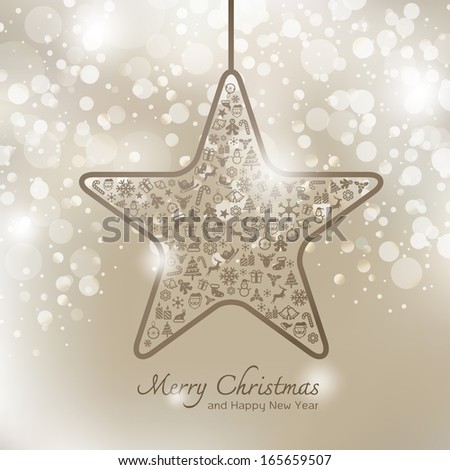 Christmas icons in star shape greeting card background 