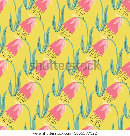 Cute Diagonal Tulips Stripes Vector Seamless Pattern