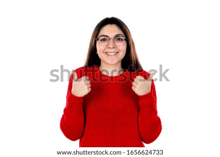 Brunette girl with glasses isolated on a white background