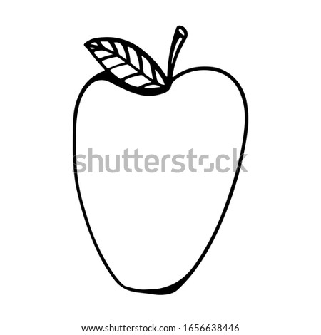 Elongated oval apple with a leaf cute outline doodle digital art. Print for posters, banners, cards, invitation cards, web, textile, stationery, wrapping paper and boxes.