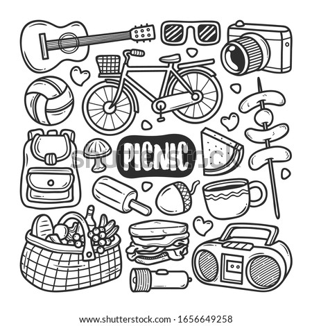 Picnic Icons Hand Drawn Doodle Coloring Vector