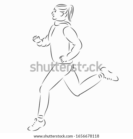 One continuous single drawing line art flat doodle continuous, girl, sport, healthy, run, runner. Isolated image hand draw contour on a white background
