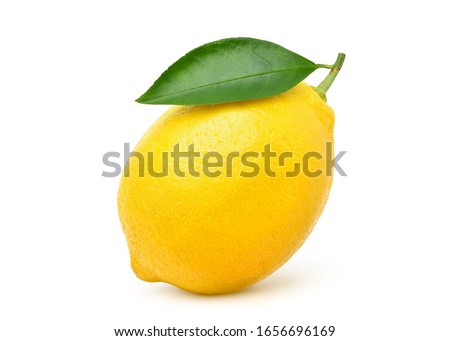 Natural Lemon fruit with green leaf isolated on white background. Clipping path. Royalty-Free Stock Photo #1656696169