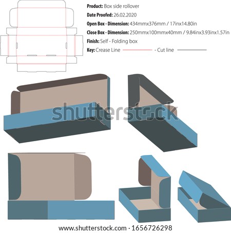 Box side rollover packaging structural design die cut vector