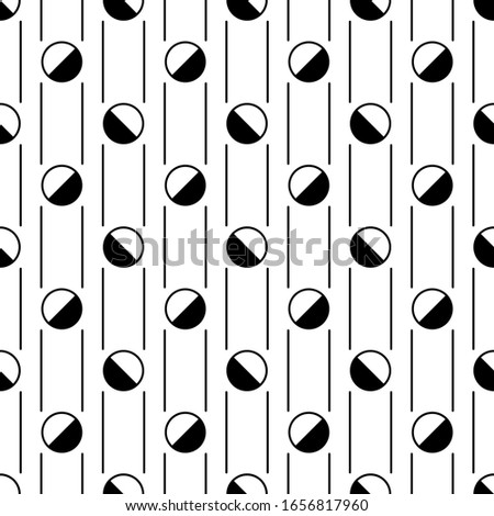 Circles, strokes seamless pattern. Circle shapes, lines ornament. Balls, dashes print. Circular, linear figures wallpaper. Rounds, stripes background. Geometric backdrop. Vector work. Abstract motif.