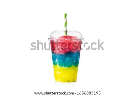 Colorful slushie with straw in plastic cup isolated on white background Royalty-Free Stock Photo #1656883195