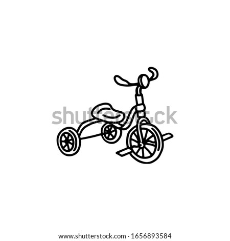 
Funny toy bike in black outline style on a white background. Children toy. Coloring book for children. Vector illustration.