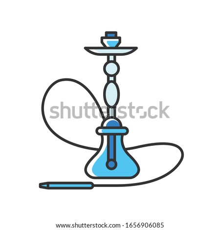 Hookah RGB blue color icon. Sheesha house. Assembled hooka body. Nargile lounge. Odor from pipe. Scent of vaporizing. Smoking area. Accessories for shisha. Isolated vector illustration