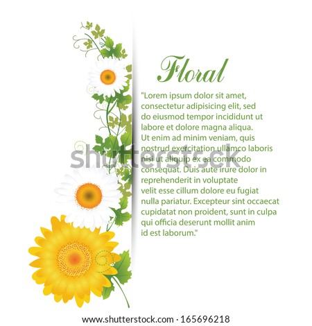 some white and yellow flowers with leaves and text