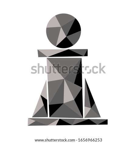 Vector chess piece isolated. Black polygonal chess pawn cartoon design. Hand drawn sketch, draft, ink dark pictogram. For chess organisation logo, prints, t-shirt, fabric, tea cup design No background