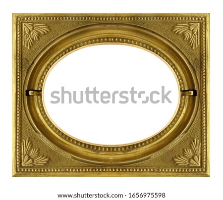 Golden frame for paintings, mirrors or photo isolated on white background. 