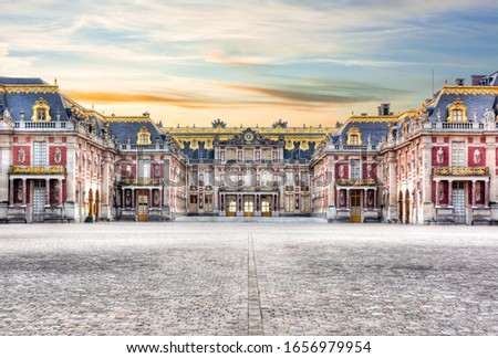 Versailles palace outside Paris at sunset, France Royalty-Free Stock Photo #1656979954