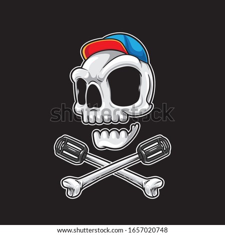 Skull and bicycle pedal crossbones cartoon vector