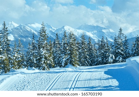 Winter mountain snowy landscape and ski slope (top of Papageno bahn - Filzmoos, Austria)