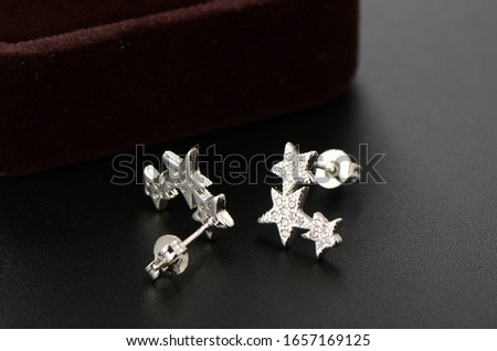 Five pointed star diamond pure silver earrings