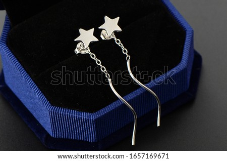 Five pointed star long pure silver earrings