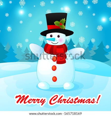 Christmas Background with cartoon snowman