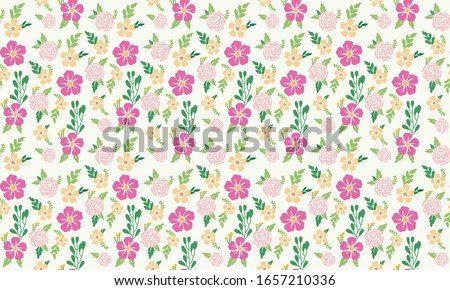 Pink rose flower pattern background for spring, with leaf and flower decor.