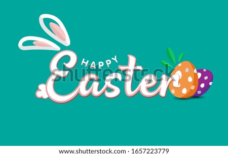 Happy easter day text logo template, egg easter and rabbit