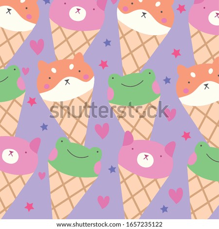 cute little animals in ice cream cones kawaii characters vector illustration design