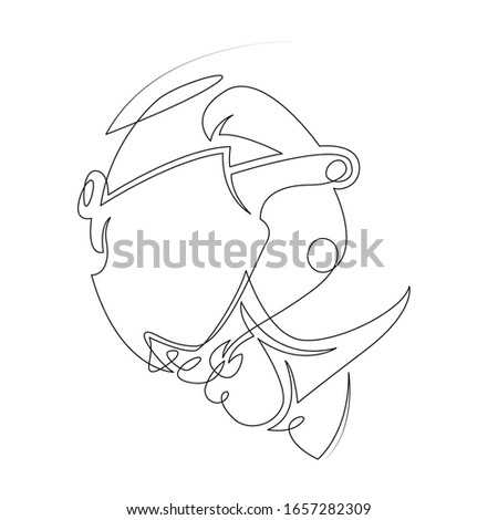 One continuous single drawn art line minimalism doodle hand character in a helmet of a military pilot. Concept of aviation and military technology. Isolated image minimalist flat cartoon illustration 