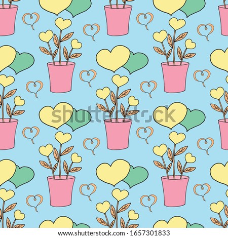 Valentine's day seamless pattern with coffee cup and hearts. Beautiful greeting card with valentines day seamless pattern. Red heart valentine love logo vector. Holiday background.Vector illustration