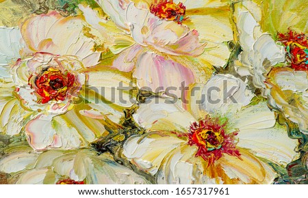 oil painting, picture, scene, piece, view,  canvas wildflowers, bright bouquet an attractively arranged bunch of flowers, especially one presented as a gift or carried at a ceremony