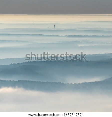 aerial view of the Seine valley in the fog