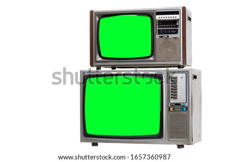 Vintage Retro Style old television with cut out screen, old television on isolated background. Television with green screen.