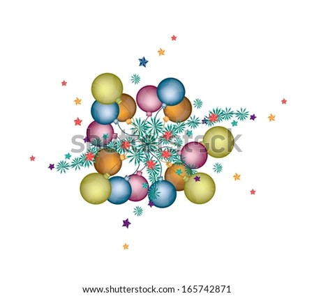 A Various Colors of Lovely Christmas Ball or Christmas Ornament Decorated on Christmas Tree Branches, One of The Most Often Seen Symbols of Christmas.  