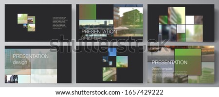 Vector layout of the presentation slides design business templates, multipurpose template for presentation brochure, brochure cover. Abstract project with clipping mask green squares for your photo.