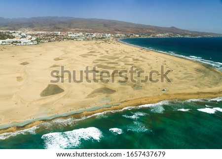 Aerial photos of Maspalomas beach from helicopter