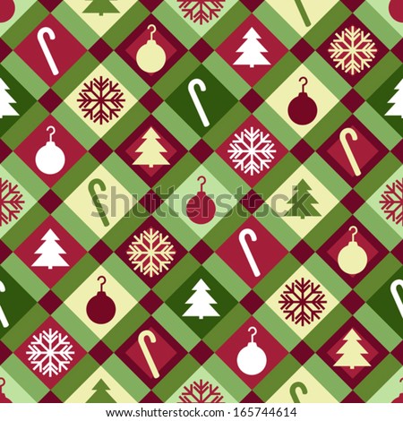 A red, green and yellow Christmas quilt pattern. Seamlessly repeatable. Eps 8 Vector.