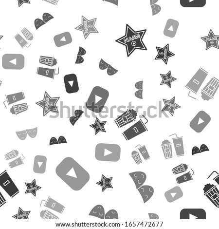 Set Hollywood walk of fame star on celebrity boulevard , Comedy and tragedy theatrical masks , Popcorn and soda drink glass and Play  on seamless pattern. Vector