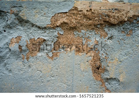 Selective and partial focus image of damaged and cracked on the old wall, photographed in close range with natural light.