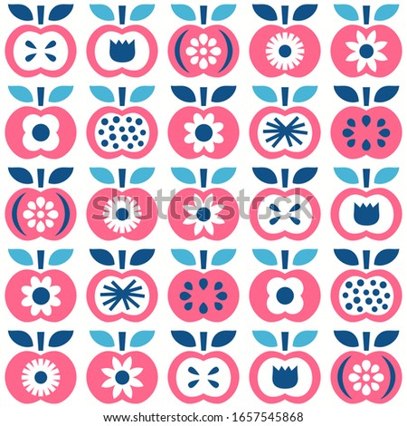 Apple seamless pattern. Set of colorful retro apple clip art. Vector illustration.