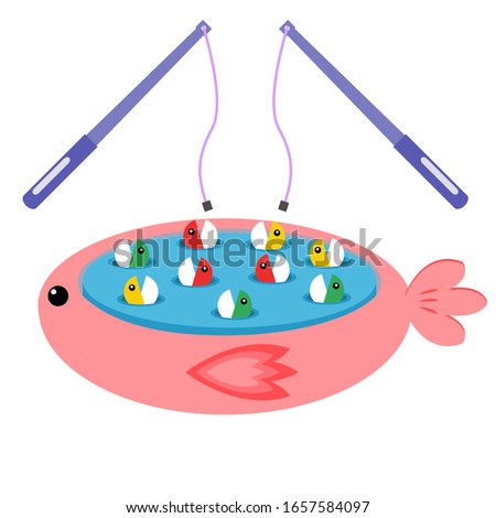 pink plastic fishing game toy vector