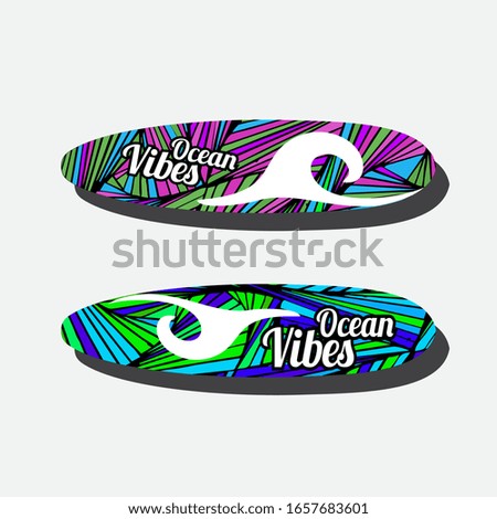 Colorful Surfboard on white background with reflection