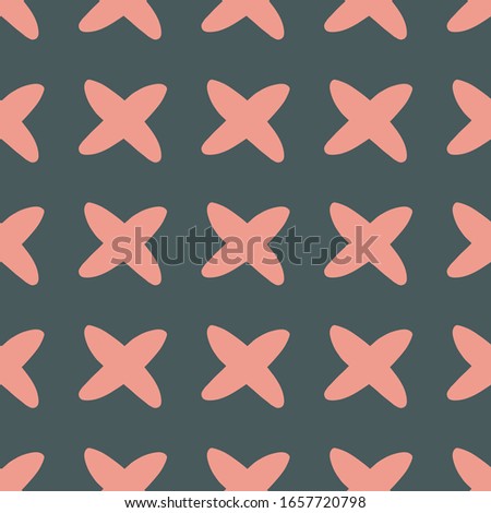 Vector seamless scandinavian pattern with calligraphic brush stroke cross. Minimal concept design - pink on grey. Use for fashion fabric print