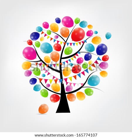 Color glossy balloons tree background vector illustration