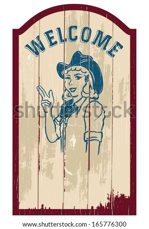 Wooden welcome sign, vector