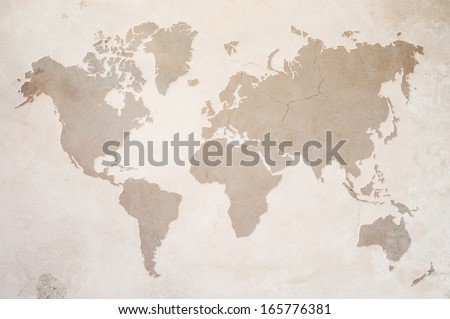 a map of the world on old wall